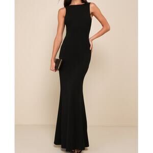 NEW Lulus Love In Your Eyes Black Knotted Crew Neck Knit Mermaid Maxi Dress
